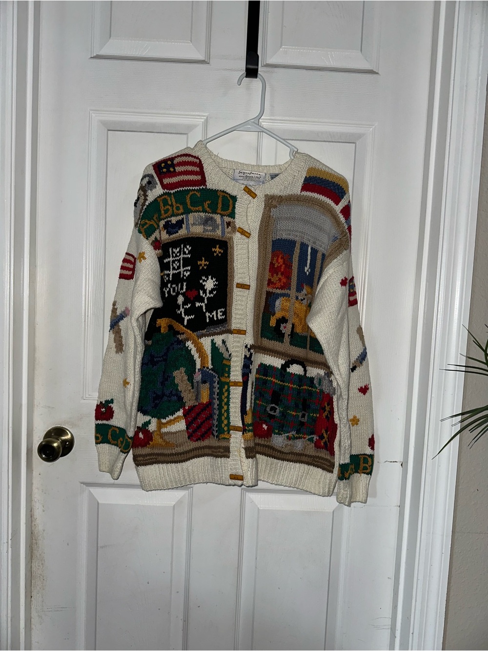 Vintage Signature By Northern Isles Hand Knit School Cardigan Sweater Size Large